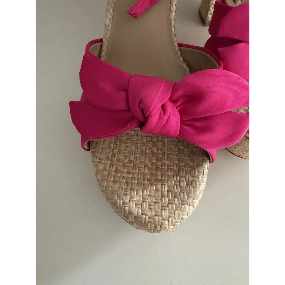 Antonio Melani Bindi Satin Bow Raffia Platform Sandal Hot Pink heel Size 8M NEW